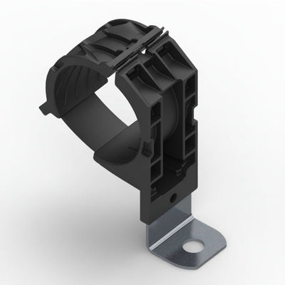 HellermannTyton 151-02039 Ratchet P-Clamp, 1.38"–2.01" Bundle Dia, 90° Long, .51" Hole Dia, PA66HIRHSUV/SS304, Black, 140/ctn
