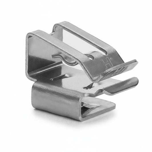 HellermannTyton 151-02189 Low Profile 90° Metal Edge Clip, 1.5–2.0mm Panel Thickness, 6–6.2mm Cable Range, SS304, 100/bag