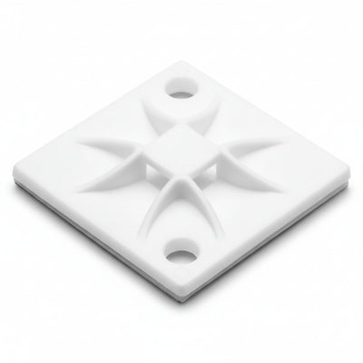 HellermannTyton 151-10905 Q Tie Mount with Adhesive, 1.2"x1.2"x0.21", 4-way, for Q18-Q50 Ties, PA66, White, 100/bag