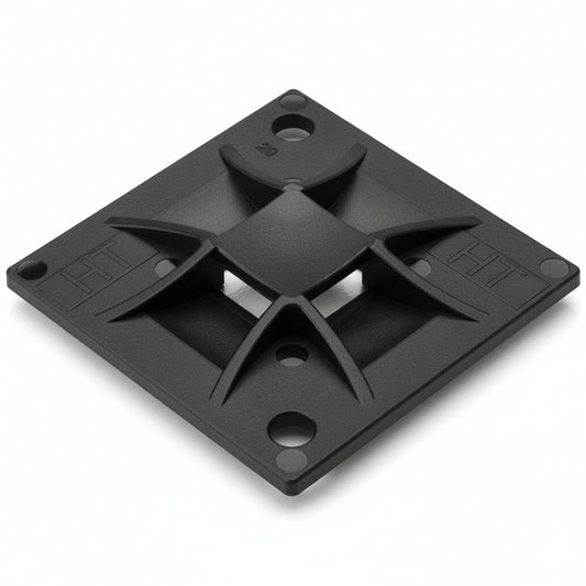 HellermannTyton 151-10916 Q Tie Mount, Adhesive, 1.6" x 1.6" x 0.26", 4-Way Entry, Black, 50/pkg