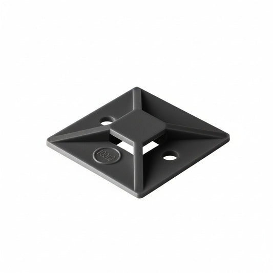 HellermannTyton MB4A0H4 Adhesive Cable Tie Mount, 1.12" x 1.12", .18" Max Tie Width, .18" Hole, PA66/Rubber, Black, 500/pkg