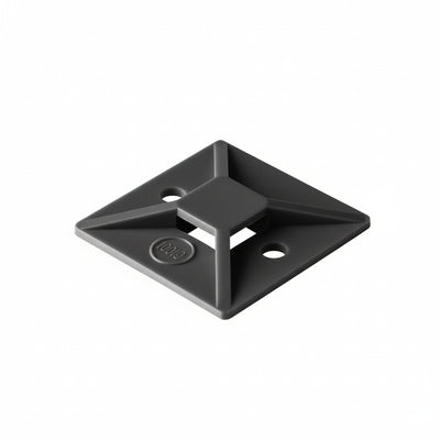 HellermannTyton MB4A0H4 Adhesive Cable Tie Mount, 1.12" x 1.12", .18" Max Tie Width, .18" Hole, PA66/Rubber, Black, 500/pkg