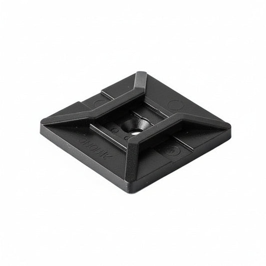 HellermannTyton MB4SHA0C2 Adhesive Cable Tie Mount, 1.12" x 1.12", .18" Max Tie Width, .15" Hole Dia, PA66/SR T50, Black, 100/pkg