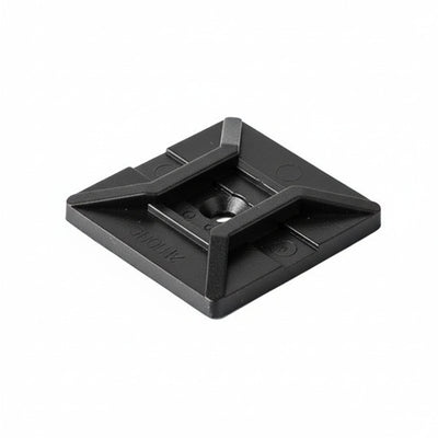 HellermannTyton MB4SHA0C2 Adhesive Cable Tie Mount, 1.12" x 1.12", .18" Max Tie Width, .15" Hole Dia, PA66/SR T50, Black, 100/pkg