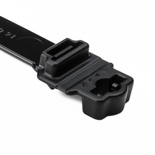 HellermannTyton 157-00400 Wide Strap Cable Tie with .25" Stud Mount, 9.7" Long, .5" Wide, PA66HIRHSUV, Black, 300/Bag
