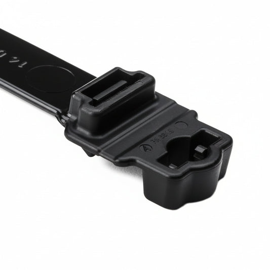 HellermannTyton 157-00401 Wide Strap Cable Tie with .25" Stud Mount, 12.7" Long, .5" Wide, PA66HIRHSUV, Black, 300/Bag