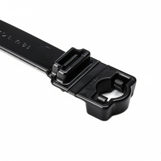 HellermannTyton 157-00403 Wide Strap Cable Tie with .38" Stud Mount, 9.7" Long, .5" Wide, PA66HIRHSUV, Black, 300/Bag