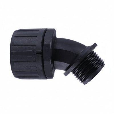 HellermannTyton 166-90095 HelaGuard Non-Metallic Fitting, IP66, 45-Elbow, 0.75" NPT Thread, 0.75" Dia, PA66, Black, 10/pkg