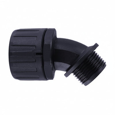 HellermannTyton 166-90097 HelaGuard Non-Metallic Fitting, IP66, 45-Elbow, 1.5" NPT Thread, 1.50" Dia, PA66, Black, 2/pkg