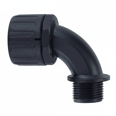 HellermannTyton 166-90099 HelaGuard Non-Metallic IP66 Fitting, 90-Elbow, NPT Thread, 0.75" Dia, PA66, Black, 10/pkg