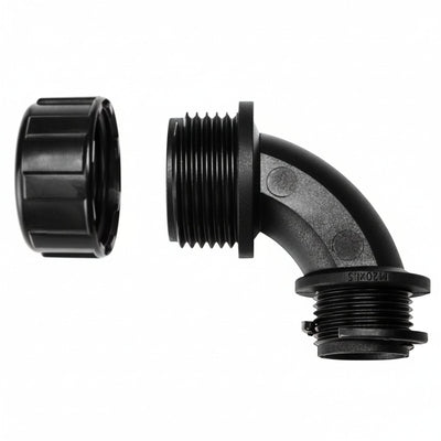 HellermannTyton 166-90128 HelaGuard Non-Metallic IP65 Fitting, 90-Elbow, NPT Thread, 0.38" Dia, PA66, Black, 10/pkg