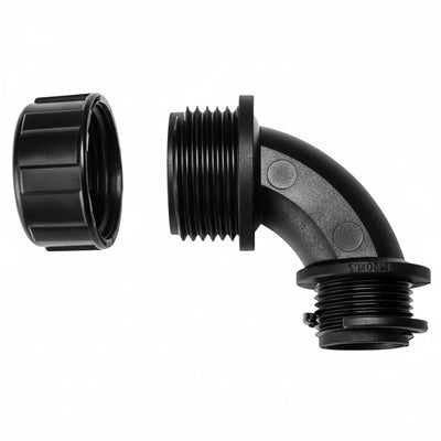 HellermannTyton 166-90130 HelaGuard Non-Metallic IP65 Fitting, 90-Elbow, NPT Thread, 0.75" Dia, PA66, Black, 10/pkg