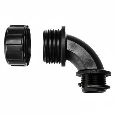 HellermannTyton 166-90131 HelaGuard Non-Metallic IP65 Fitting, 90-Elbow, NPT Thread, 1.00" Dia, PA66, Black, 10/pkg