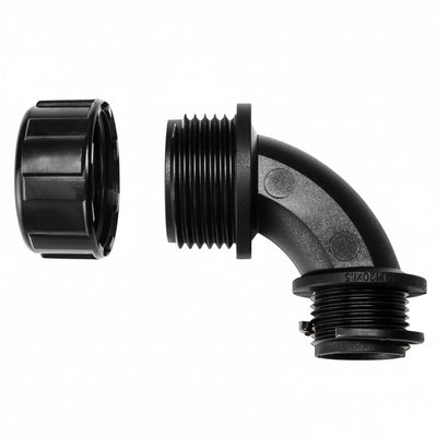 HellermannTyton 166-90132 HelaGuard Non-Metallic IP65 Fitting, 90-Elbow, NPT Thread, 1.25" Dia, PA66, Black, 2/pkg