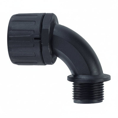 HellermannTyton 166-90332 HelaGuard Non-Metallic IP66 Fitting, 90-Elbow, 1/2" NPT Thread, 0.38" Dia, PA66, Black, 10/pkg