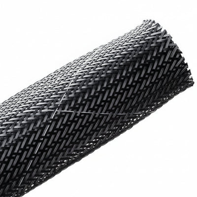 HellermannTyton 170-03094 Braided Sleeving, Expandable, Flame Retardant, 1.25" Dia, PET, Black, 250 ft/bulk reel