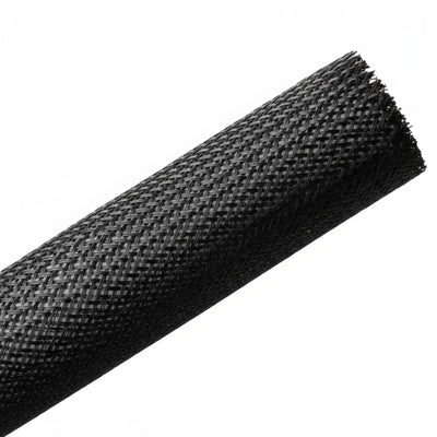 HellermannTyton 170-03015 Braided Sleeving, Expandable, Fray Resistant, 1.25" Dia, PET, Black, 50 ft/reel