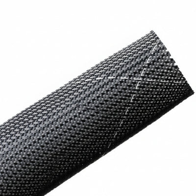 HellermannTyton 170-03122 Braided Sleeving, Expandable, Flame Retardant, 1.5" Dia, PET, Black, 250 ft Reel