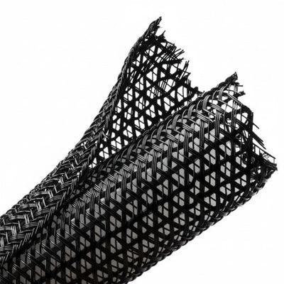 HellermannTyton 170-03025 Braided Sleeving, Split Wrap, 1" Dia, PET, Black, 50 ft/reel