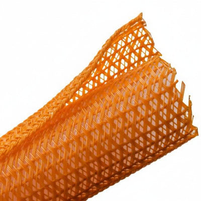 HellermannTyton 170-03087 Braided Sleeving, Split Wrap, 1.5" Dia, PET, Orange, 75 ft/bulk reel