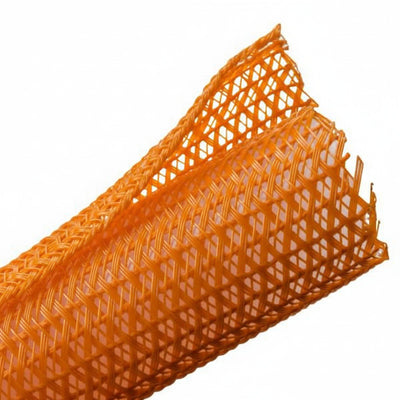 HellermannTyton 170-03085 Braided Sleeving, Split Wrap, 1" Dia, PET, Orange, 100 ft/bulk reel