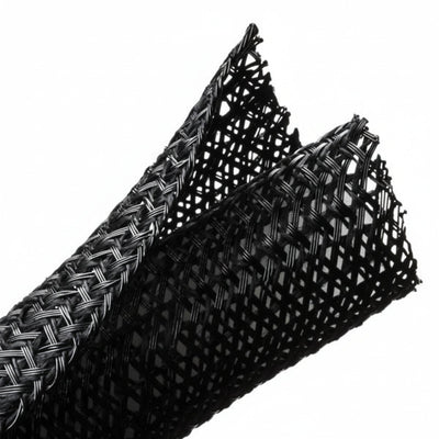 HellermannTyton 170-03145 Braided Sleeving, Split Wrap, Flame Retardant, 1.25" Dia, PET, Black, 75 ft/bulk reel