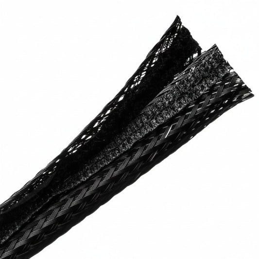 HellermannTyton 170-03148 Braided Sleeving, Hook & Loop, .5" Dia, PET, Black, 100 ft/bulk reel