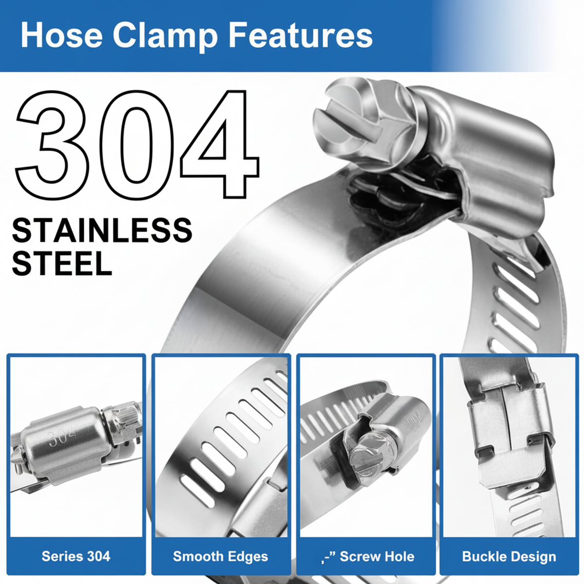 #104S All Stainless Steel Hose Clamp 10/box