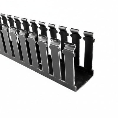 HellermannTyton 181-00024 Slotted-Wall Wiring Duct, 1" x 2", Non-Adhesive, PVC, Black, 120 ft/carton