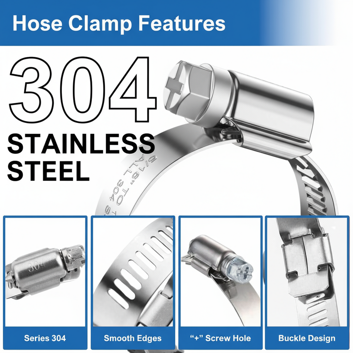 #12 Stainless Steel Hose Clamp w/ Zinc Plated Screw 10/box
