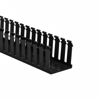 HellermannTyton 184-22032 High-Density Slotted-Wall Wiring Duct, 3" x 4", Non-Adhesive, PVC, Black, 30ft/box