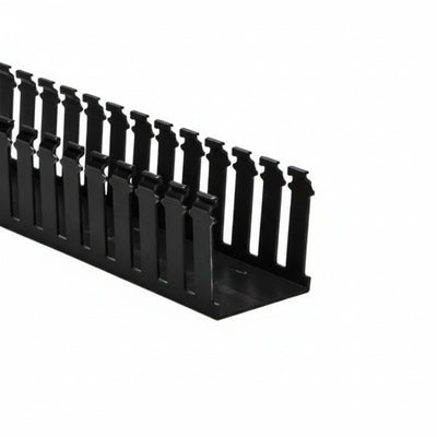 HellermannTyton 184-42004 High-Density Slotted-Wall Wiring Duct, 4" x 2", Non-Adhesive, PVC, Black, 30ft/box