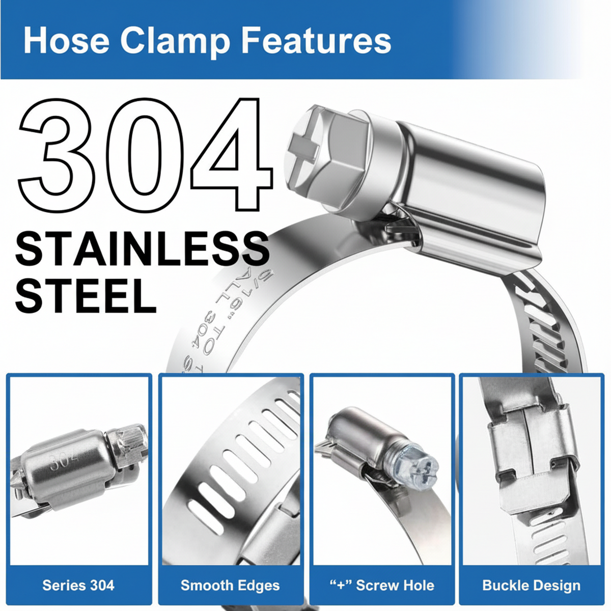 #16P Stainless Steel Hose Clamp w/ Zinc Plated Screw 10/box