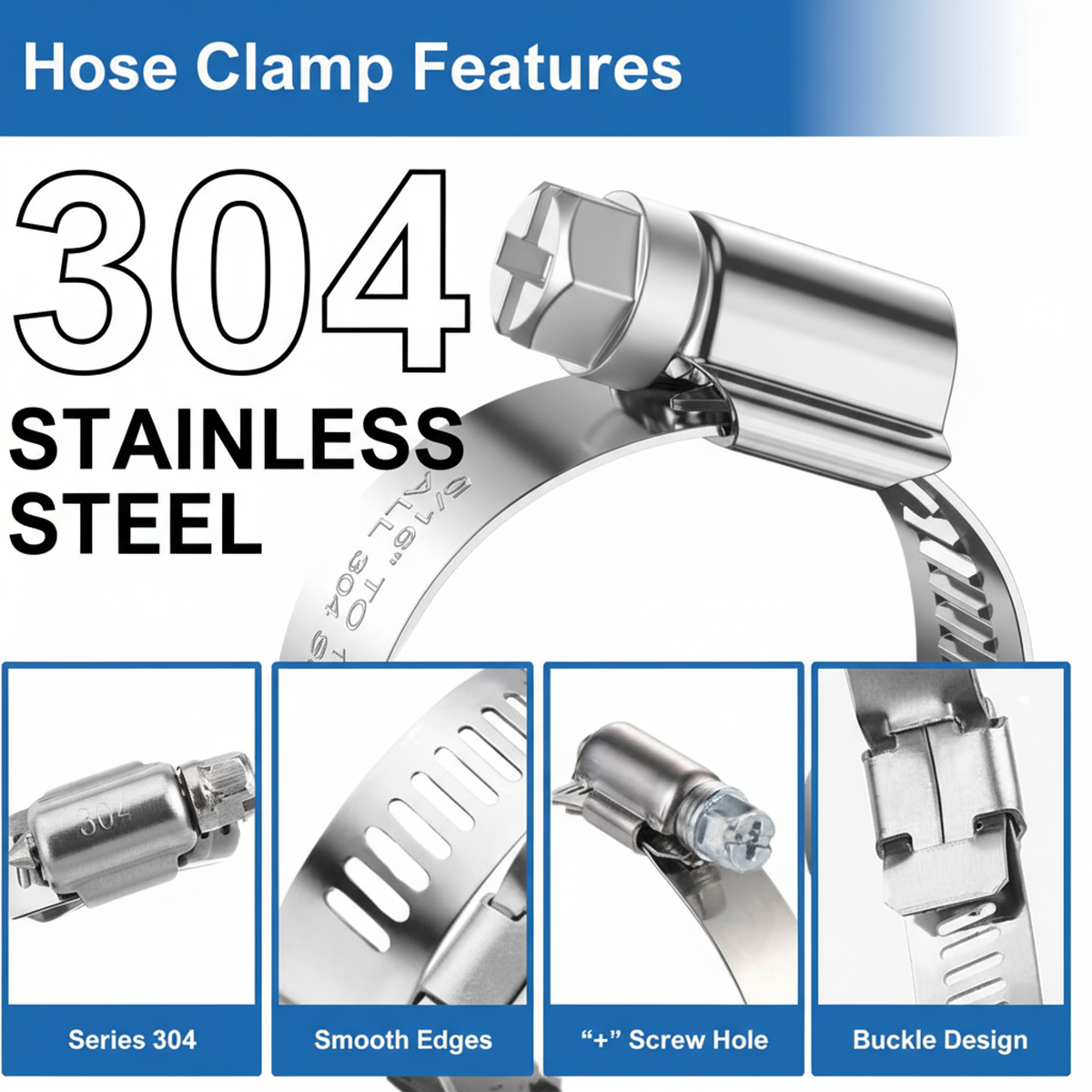 #32P Stainless Steel Hose Clamp w/ Zinc Plated Screw 10/box