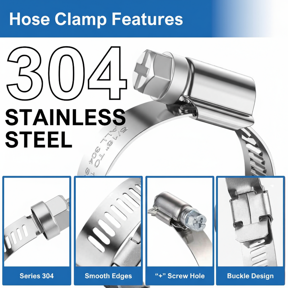 #88P Stainless Steel Hose Clamp w/ Zinc Plated Screw 10/box