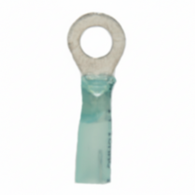 16-14 AWG Blue Polyolefin Insulated Heat Shrink 1/4 Ring Terminals, 100/bag