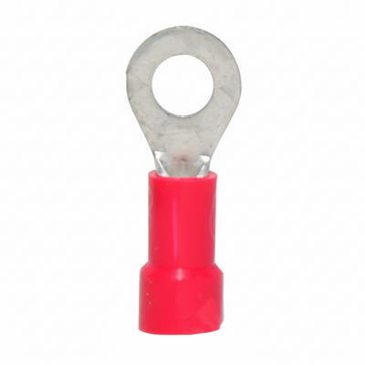 22-18 AWG Red Vinyl Insulated Butted Seam #8 Ring Terminals 100/bag