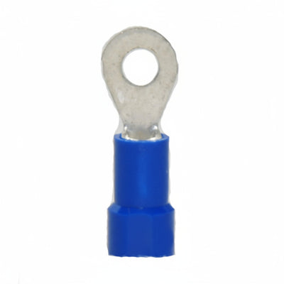 6 AWG Blue Vinyl Insulated Butted Seam 1/4 Ring Terminals 100/bag