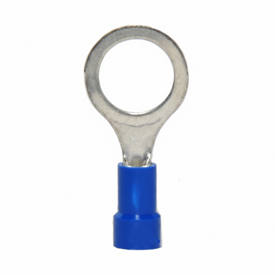 16-14 AWG Blue Vinyl Insulated Butted Seam 3/8 Ring Terminals 100/bag