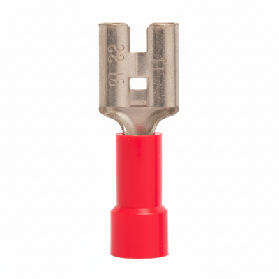 22-18 AWG Red Vinyl Insulated Butted Seam Disconnect Terminals, 100/bag