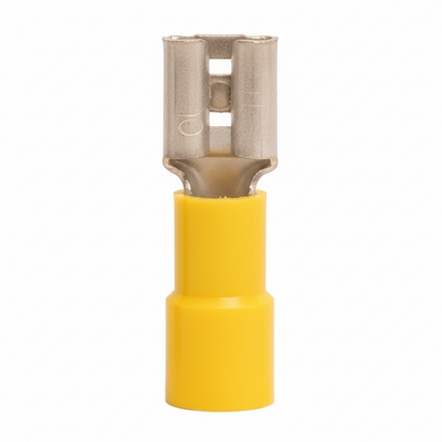 12-10 AWG Yellow Vinyl Insulated Butted Seam Disconnect Terminals, 100/bag