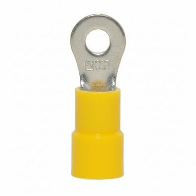 12-10 AWG Yellow Vinyl Insulated Butted Seam #6 Ring Terminals, 100/bag