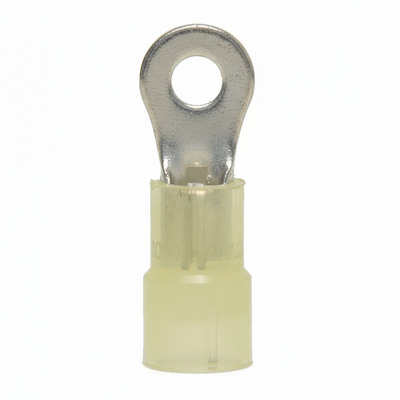 12-10 AWG Yellow Nylon Insulated Butted Seam #6 Ring Terminals, 100/bag