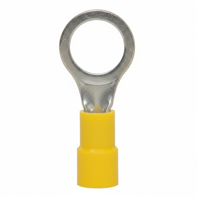 12-10 AWG Yellow Vinyl Insulated Butted Seam 3/8 Ring Terminals 100/bag