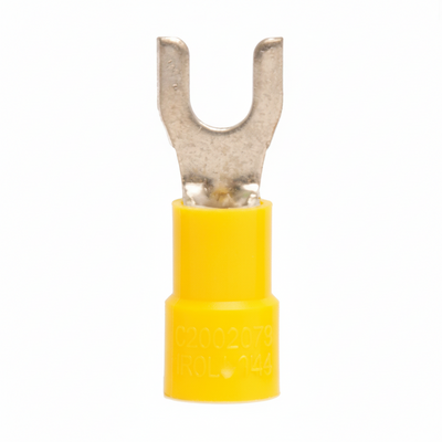 12-10 AWG Yellow Vinyl Insulated Butted Seam Spade Terminals, 100/bag