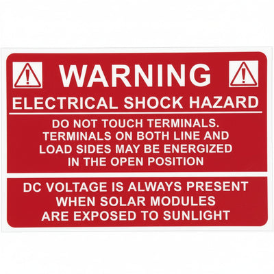 HellermannTyton 596-00232 Solar Label, WARNING ELECTRICAL SHOCK HAZARD…DC VOLTAGE, 3.75" x 2.5", VL, Red, 50/roll
