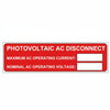 HellermannTyton 596-00239 Solar Label, Printable, PHOTOVOLTAIC AC DISCONNECT, 3.75" x 1.0", PET, Red, 50/roll