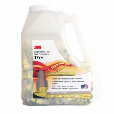 3M T/Y+ Performance Plus Wire Connectors, 22-12 AWG, Tan/Yellow, 500/Jug