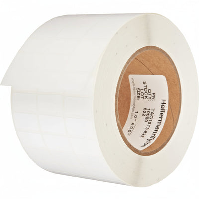 HellermannTyton TAG15T3-822 Thermal Transfer Labels, 1.0" x .5", 3 Across, Polyester, White, 10,000/roll