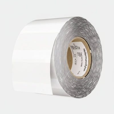 HellermannTyton TAG10T2-100B Thermal Transfer Labels, Self-Laminating, 2.0" x .75" x 2.25", 2 Across, VL, White, 2500/roll